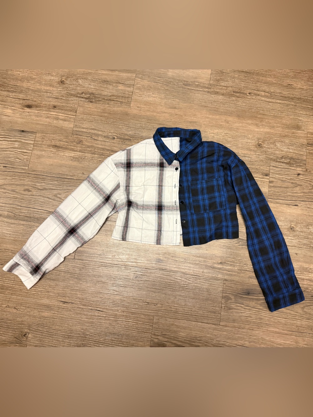 Dual Tone Blue and White Cropped Flannel